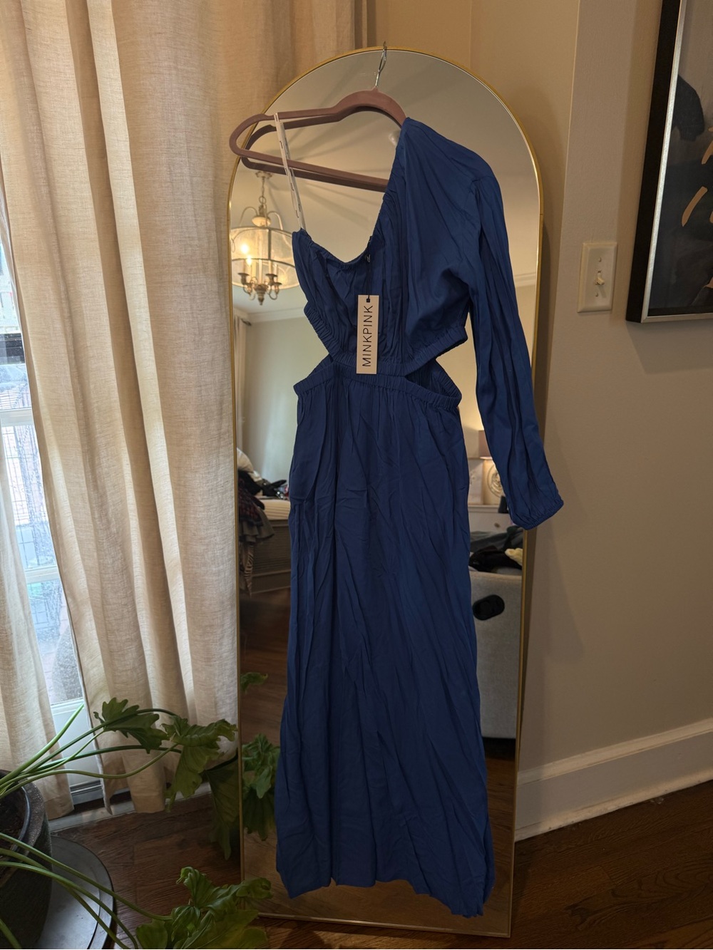 NWT MINKPINK One-Shoulder Blue Cutout Maxi Dress